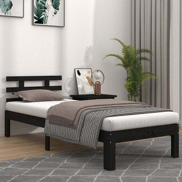 vidaXL Massivholzbett Schwarz 90x200 cm, 814743