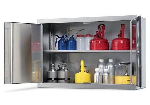 DENIOS Chemikalienhängeschrank Inox HSE-2, mit Einlegeboden und Bodenwanne, 2-türig, 201317