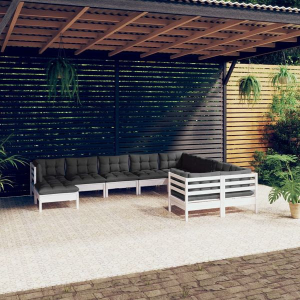 vidaXL 10-teilig Garten-Lounge-Set mit Kissen Weiß Kiefernholz, 3097032