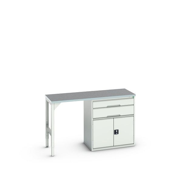 bott verso Unterbauwerkbank (Linoleum-Platte) 2 Schubladen und 2 Türen, BxTxH: 1500 x 600 x 930 mm, Lichtgrau / Lichtgrau, 16921915.16