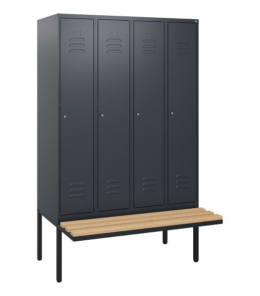 C+P Umkleidespind Classic PLUS, 4 Abteile, 1950x1200x815mm, 7016/7016, Zylinderschlösser, Buche-Sitzleisten, 0800405-40 S10027