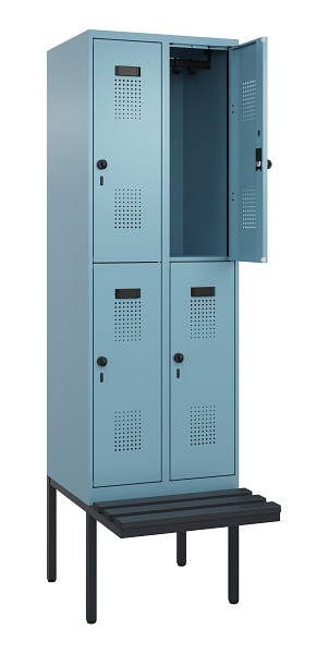 C+P Doppelstock-Spind Evolo PLUS, Bank, 4 Fächer, 2120x600x815mm, 0010/0010, Drehriegel, Sitzfläche Kunststoff, 0493407-20 S10102