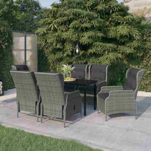 vidaXL 7-tlg. Garten-Essgruppe Hellgrau, Schwarz, 3099646