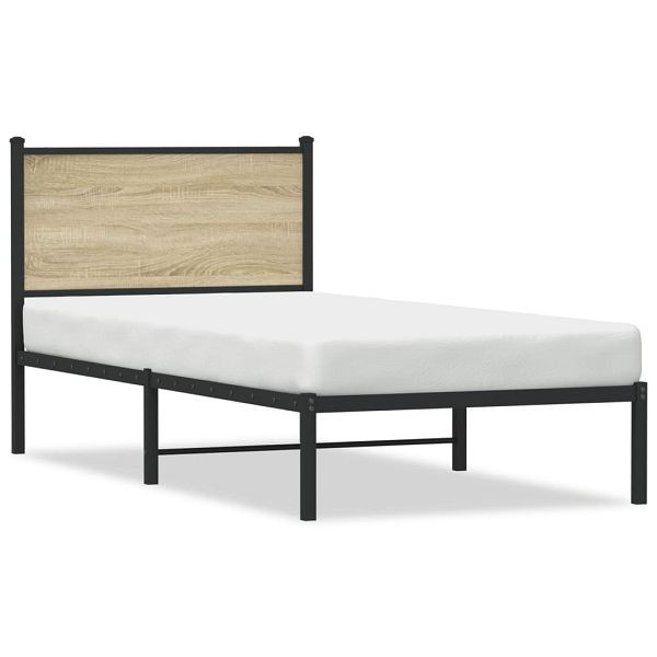 vidaXL Bettgestell mit Kopfteil Metall Sonoma-Eiche 90x190 cm, 4007708