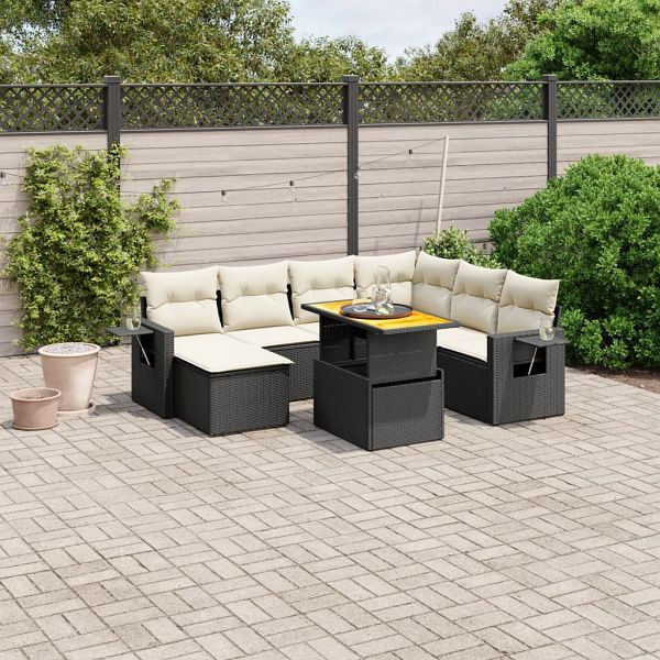 vidaXL 8-teilig Garten-Sofagarnitur mit Kissen Schwarz Poly Rattan, 3271868