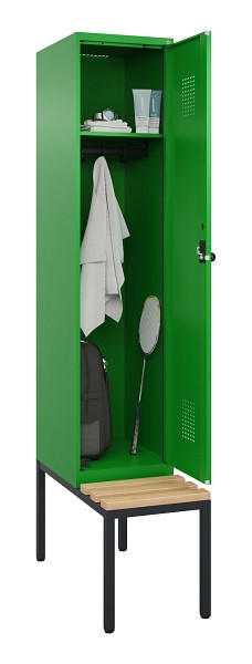 C+P Spind Evolo PLUS, 1 Abteile, 2120x400x815mm, 6037/6037, Haken 4, Drehriegel, Sitzfläche Buche-Hartholz, Sitzbank, 0490507-12 S10026
