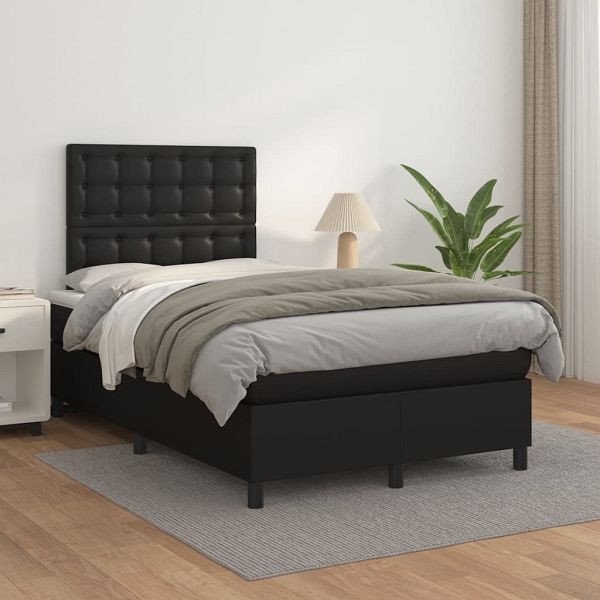 vidaXL Boxspringbett mit Matratze Schwarz 120x200 cm Kunstleder, 3142833