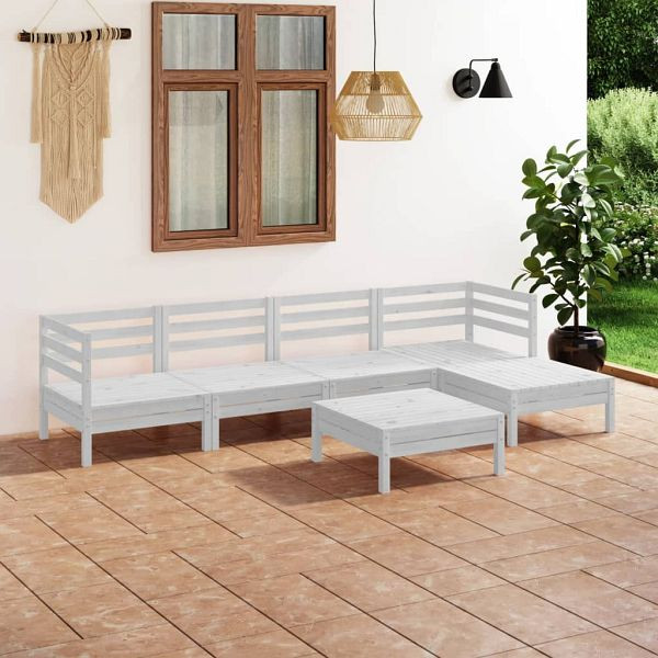 vidaXL 6-teilig Garten-Lounge-Set Massivholz Kiefer Weiß, 3082683