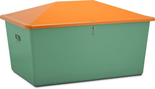 Cemo Streugutbehälter 2200 l, ohne Entnahmeöffnung, Behälter grün, Deckel orange, Maße: 213 x 152 x 124 cm, 7445