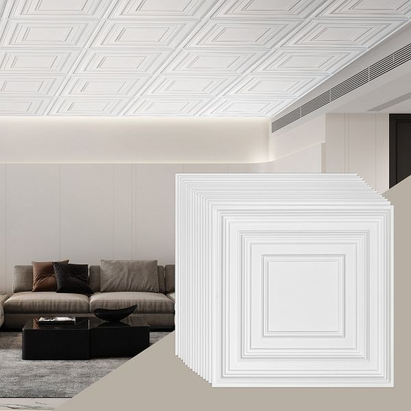 VEVOR 12er-Set Decke Panel Deckenplatten Deckenfliese PVC 605x605mm Weiß, THBZPVCB12J20JVLNV0
