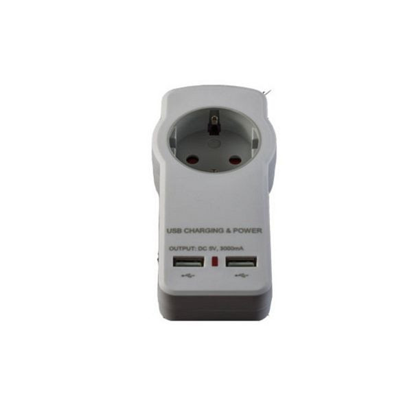 shiverpeaks BASIC-S, USB Ladegerät mit Steckdose, 2 USB Anschlüsse,5V 3A, BS60060