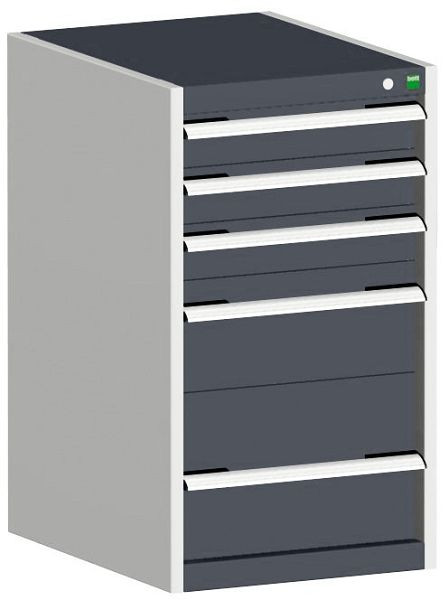 bott cubio Schubladenschrank bestückt mit 5 Schubladen BxTxH: 525 x 650 x 900 mm, RAL 7035/7016, 40018045.19V