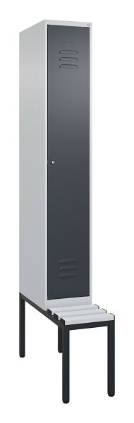 C+P Umkleidespind Classic PLUS, mit untergebauter Sitzbank, 2120x300x815mm, 7035/7016, Zylinderschloss, 0800507-10 S10025