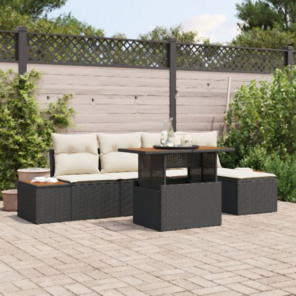 vidaXL Garten-Sofa-Set 6-teilig Schwarz und Creme Polyrattan und Stahl, 3350059