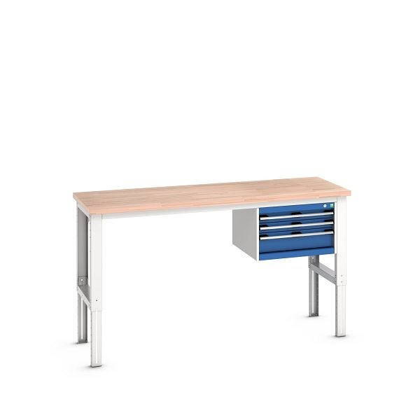 bott cubio Werkbank mit Hängeschrank 3 Schubladen, Rotbuche, höhenverstellbar BxHxT: 2000x750x740-1140mm, Rotbuche RAL 7035/5010, 41003473.11V