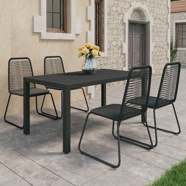 vidaXL 5-tlg. Garten-Essgruppe PVC Rattan Schwarz, 3060120