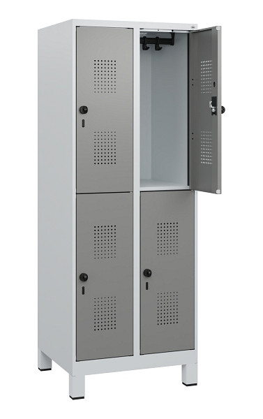 C+P Doppelstöckiger Spind Evolo PLUS, Füße, 4 Fächer, 1630x600x500mm, 7035/0004, Drehriegel, 0493105-20 S10014