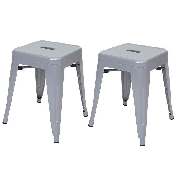 Mendler 2er-Set Hocker HWC-A73, Metallhocker Sitzhocker, Metall Industriedesign stapelbar, grau, 70806
