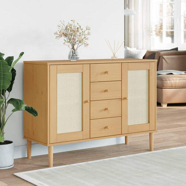vidaXL Sideboard SENJA Rattan-Optik Braun 112x40x80 cm Kiefernholz, 358025