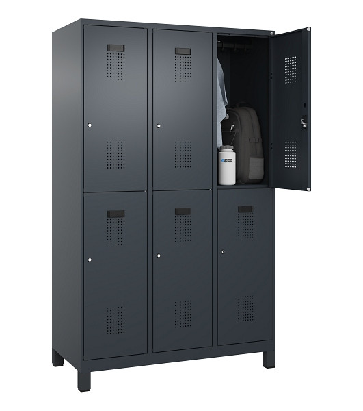 C+P Doppelstöckiger Spind Evolo PLUS, mit Füßen, 6 Fächer, 1950x1200x500mm, 701, Frontfarbe RAL 7016 Anthrazitgrau, Zylinderschloss, 049310-32 S10043