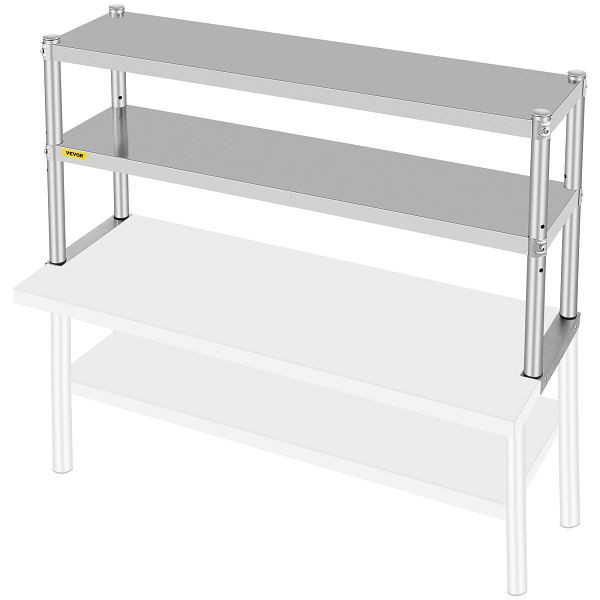 VEVOR Doppel-Überregal aus Edelstahl, 2 Etagen, 30,5 x 121,9 cm, für Zubereitungstisch, CFGZTSJSC12X48YC1V0