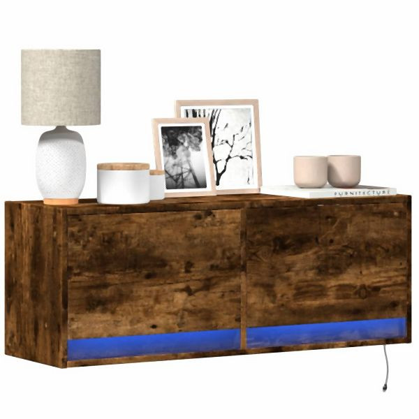 vidaXL TV-Wandschrank mit LED-Beleuchtung Räuchereiche 100x31x35 cm, 852366