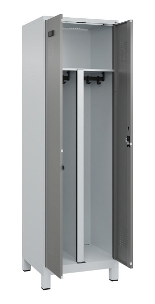 C+P PSA Schwarz-Weiß-Spind Evolo PLUS, mit Füßen, 2 Abteile, 1950x600x500mm, 70, Frontfarbe 0005000 RDS Stahlgrau, Zylinderschloss, 049012-20P S10041