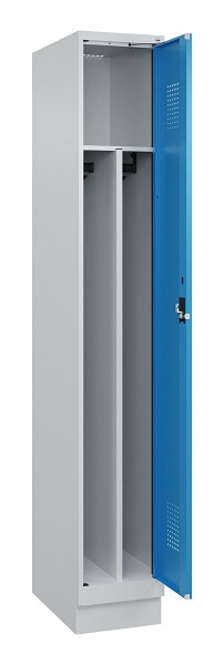 C+P Spind Evolo PLUS, mit Sockel, 1 Abteil, 1950x300x500mm, 7035/5012, Verschluss Zylinderschloss, 049020-10F S10034