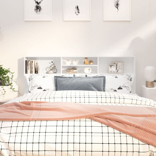 vidaXL Bett-Kopfteil mit Ablagen Hochglanz-Weiß 180x19x103,5 cm, 811886
