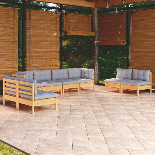 vidaXL 8-teilig Garten-Lounge-Set mit Grauen Kissen Kiefer Massivholz, 3096231