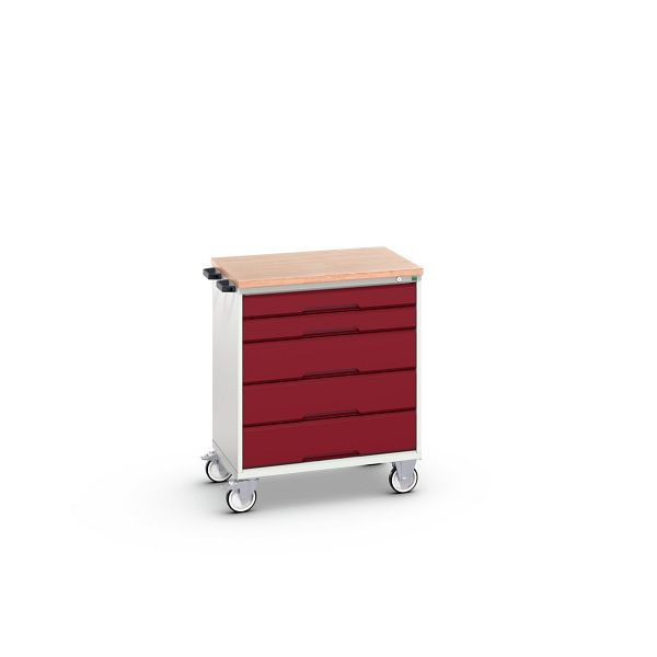 bott verso mobiler Schubladenschrank, mit 5 Schubladen und Multiplex Top, BxTxH: 800 x 600 x 980 mm, Lichtgrau / Purpurrot, 16927001.24