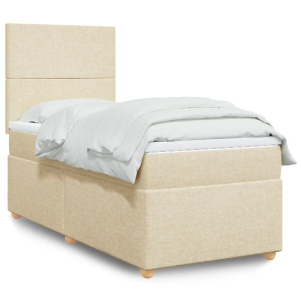 vidaXL Boxspringbett mit Matratze Creme 90x200 cm Stoff, 3291161