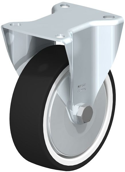Blickle BK-POTH 125K-1-FA Stahlblech-Bockrolle, schwere Ausführung, mit Anschraubplatte, Thermoplastisches Polyurethan, Grau, 749216