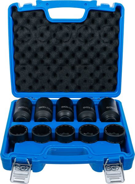 BGS Kraft-Steckschlüssel-Einsatz-Satz, Zwölfkant, Antrieb Innenvierkant 12,5 mm (1/2"), SW 32 - 36 mm, 10-teilig, 5330