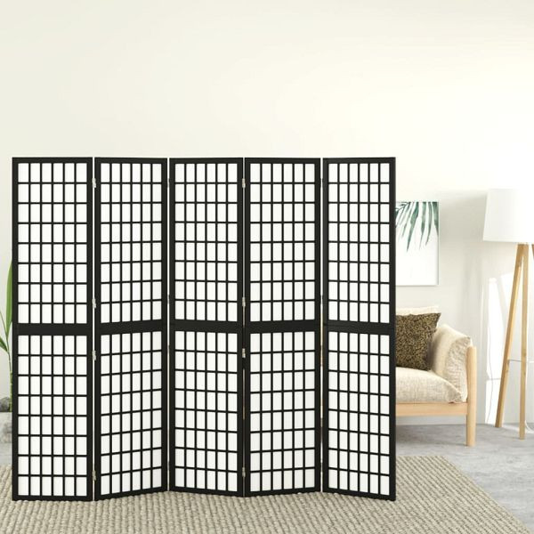 vidaXL 5-tlg. Paravent Japanischer Stil Faltbar 200x170 cm Schwarz, 352081