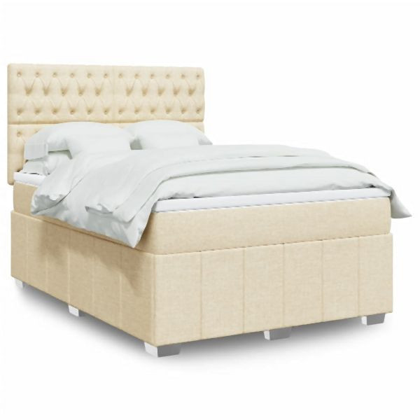 vidaXL Boxspringbett mit Matratze Creme 140x190 cm Stoff, 3293975
