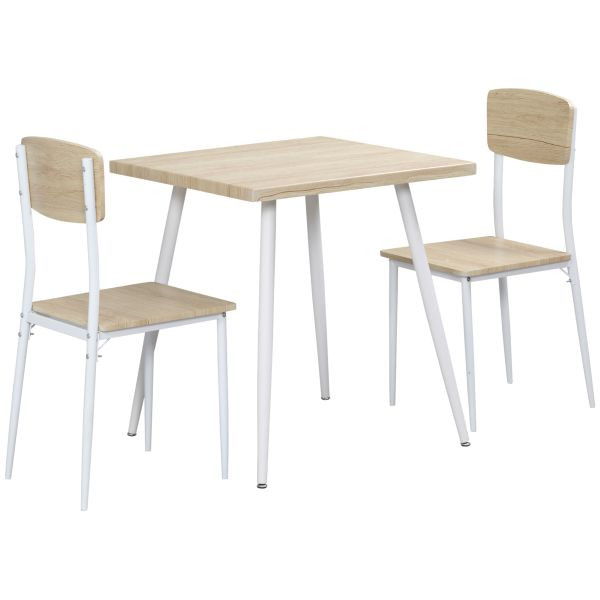 HOMCOM 3-teilige Essgruppe Nautr+Weiß mit 1 Tisch + 2 Stühlen, 835-086
