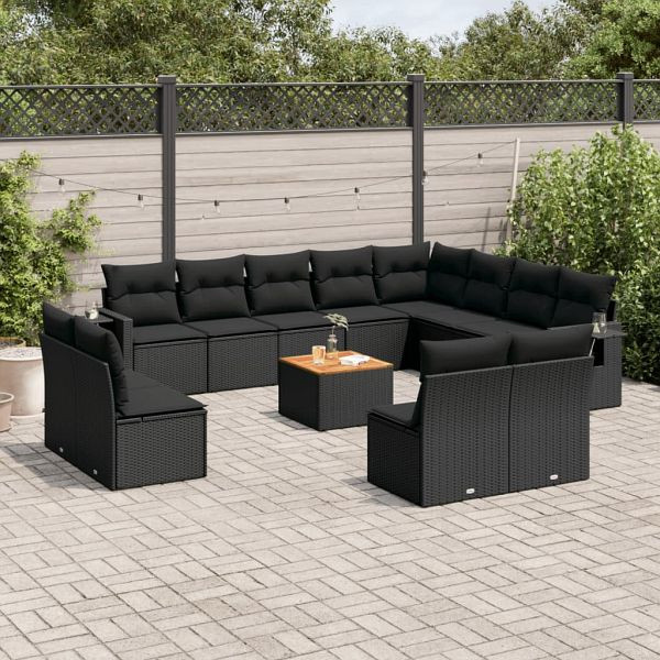 vidaXL 13-tlg. Garten-Sofagarnitur mit Kissen Schwarz Poly Rattan, 3257140