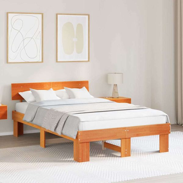 vidaXL Bettgestell Wachsbraun 135 x 190 cm Massivholz Kiefer, 872577