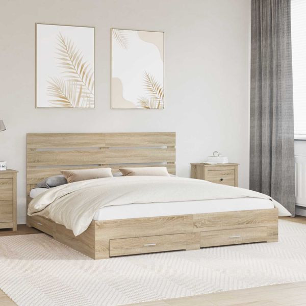 vidaXL Bettrahmen mit Kopfteil Sonoma-Eiche 200 x 200 cm Holzwerkstoff, 3411939