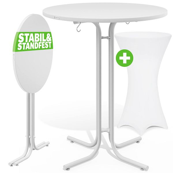 casaria Stehtisch Weiß 110x70cm + Stehtischhusse Weiß Ø70cm, 997446