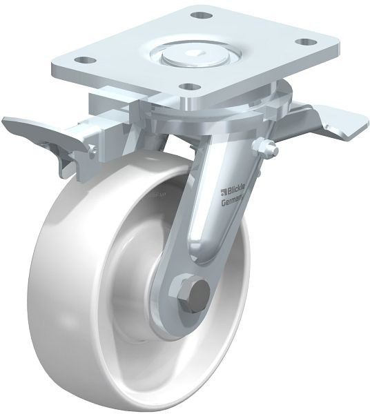 Blickle LO-PO 150K-ST-RI4 Stahlgeschweißte Schwerlast-Lenkrolle mit Feststeller, Polyamid, Weiß, 852810
