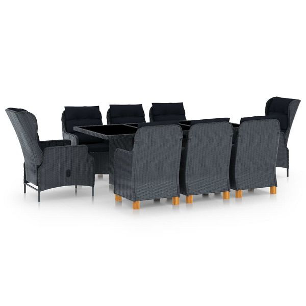 vidaXL 9-teilig Garten-Essgruppe mit Auflagen Poly Rattan Dunkelgrau, 3060185