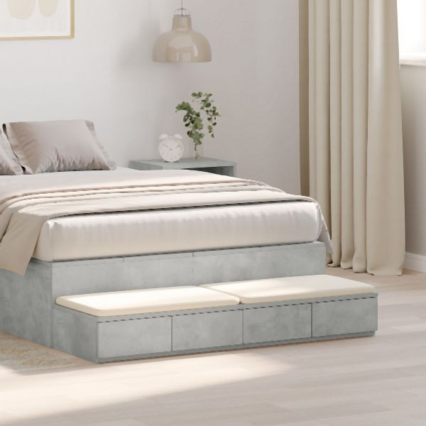 vidaXL Bett Schubladen Beton Grau 120x36,5x16,5 cm, 866942