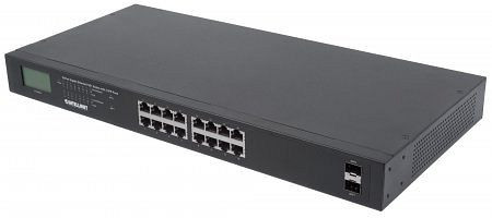 INTELLINET 16-Port Gigabit Ethernet PoE+ Switch mit 2 SFP-Ports und LCD-Anzeige, 561259