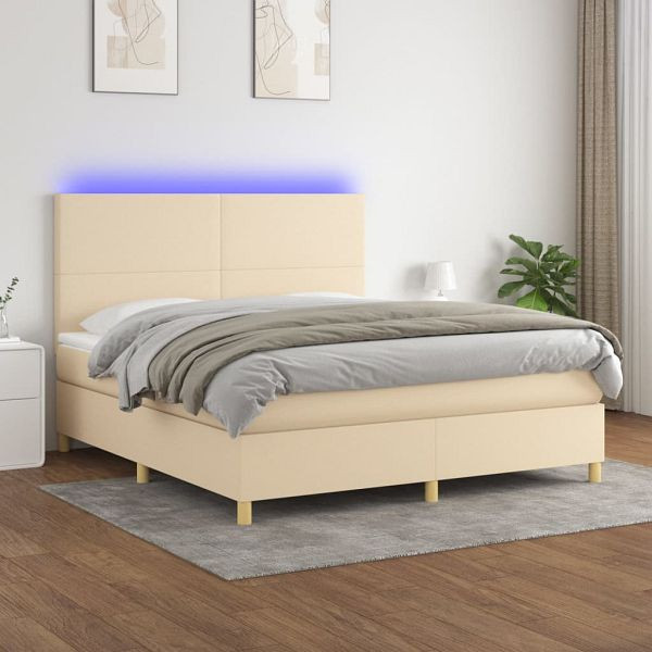 vidaXL Boxspringbett mit Matratze & LED Creme 180x200 cm Stoff, 3135298