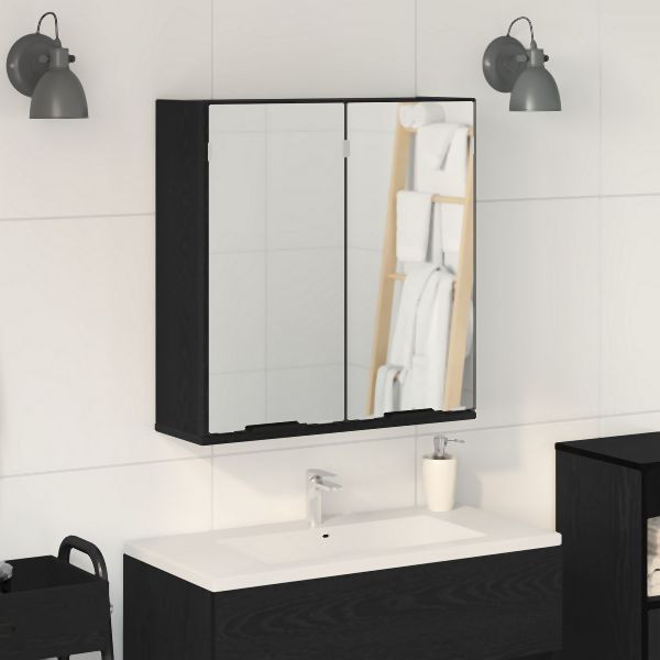 vidaXL Badezimmer-Spiegelschrank - Schwarzer Eichenlook, 64x20x66.5 cm, Gefertigt aus Holzwerkstoff, 862096