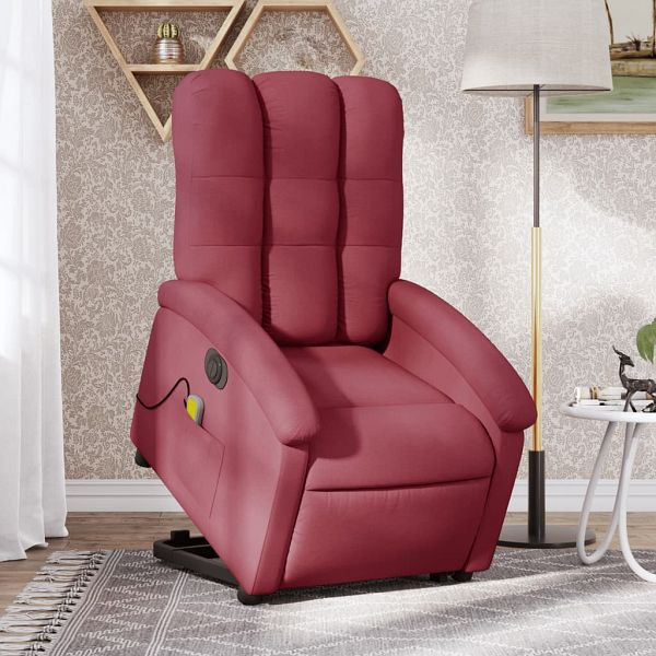 vidaXL Elektrischer Massagesessel mit Aufstehhilfe Weinrot Stoff, 3204131