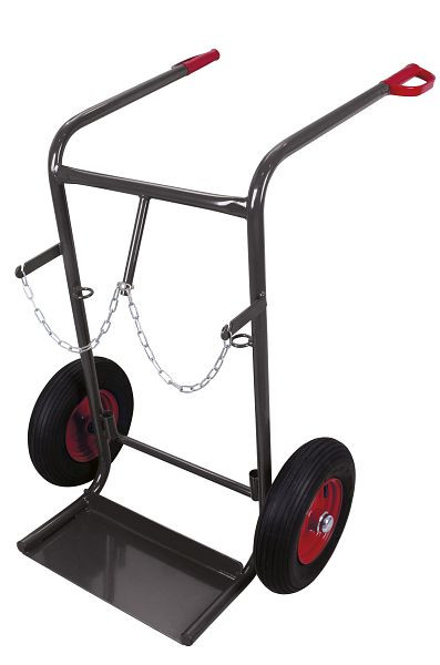 VARIOfit Stahlflaschenkarre für 2 Flaschen a 40 - 50 Ltr., RAL 7016 anthrazitgrau, Radsatz: Luftbereifung, fk-1301/AG