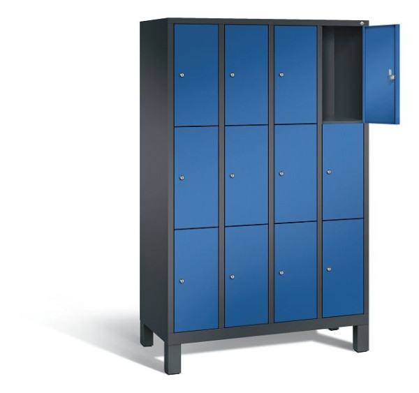 C+P Schließfachschrank Evolo, H1850xB1190xT500mm, Farbe: Schwarzgrau / Enzianblau, 48010-403 S10112
